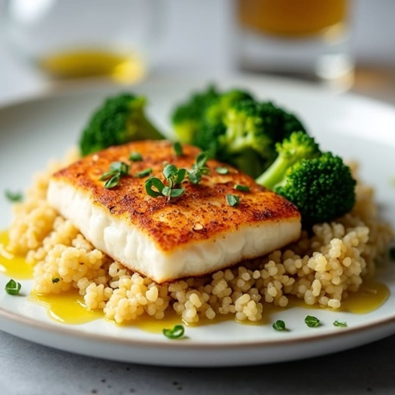 Seared Cod with Steamed Broccoli and Quinoa