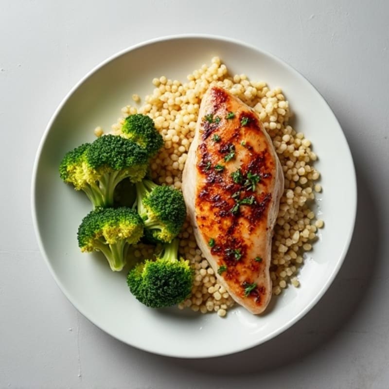 Grilled Chicken Breast with Roasted Broccoli and Quinoa