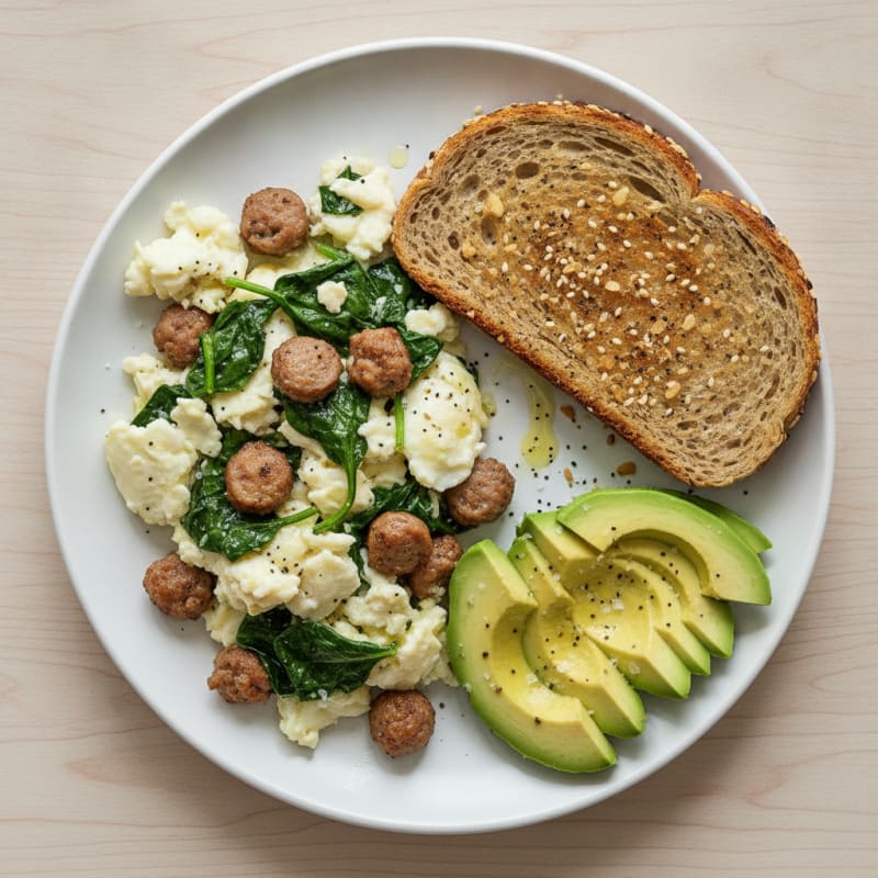 Scrambled Egg Whites with Turkey Sausage and Spinach