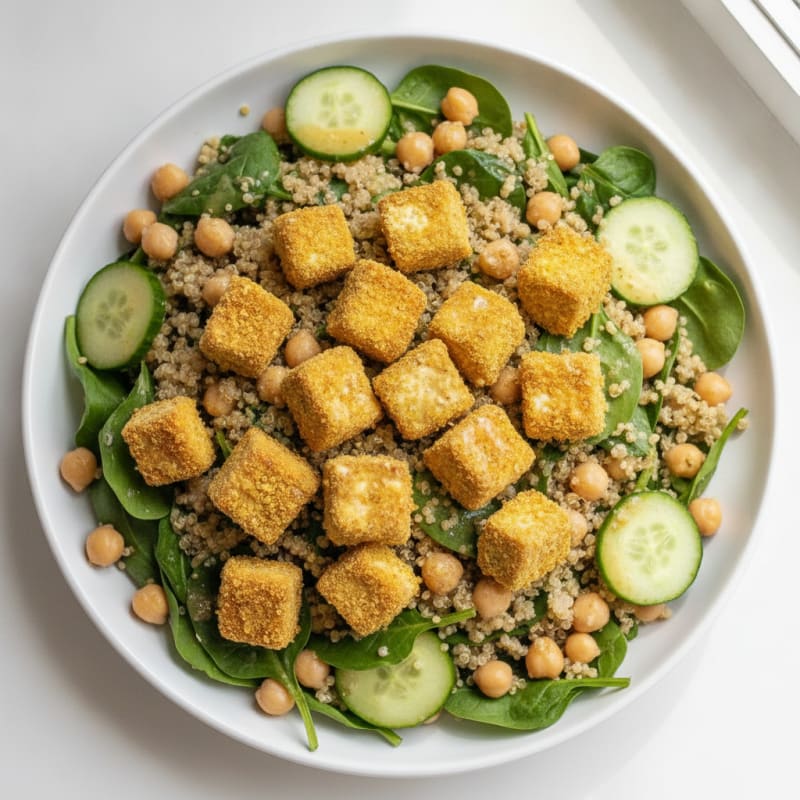 Chickpea and Quinoa Power Salad with Crispy Baked Tofu
