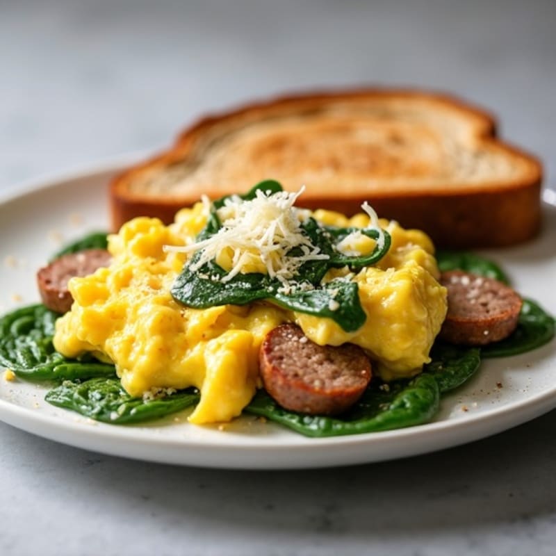 Egg White Scramble with Turkey Sausage and Spinach