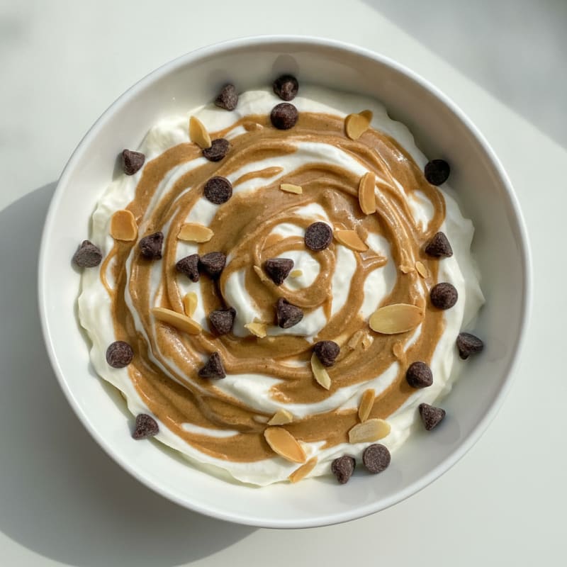 Protein Yogurt Parfait with Chocolate Chips and Nut Butter Swirl