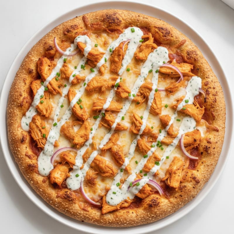 Buffalo Chicken Pizza with Ranch Drizzle