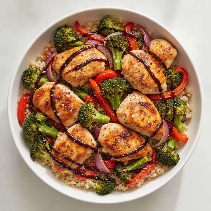 Savory Sheet Pan Chicken and Quinoa Bowl