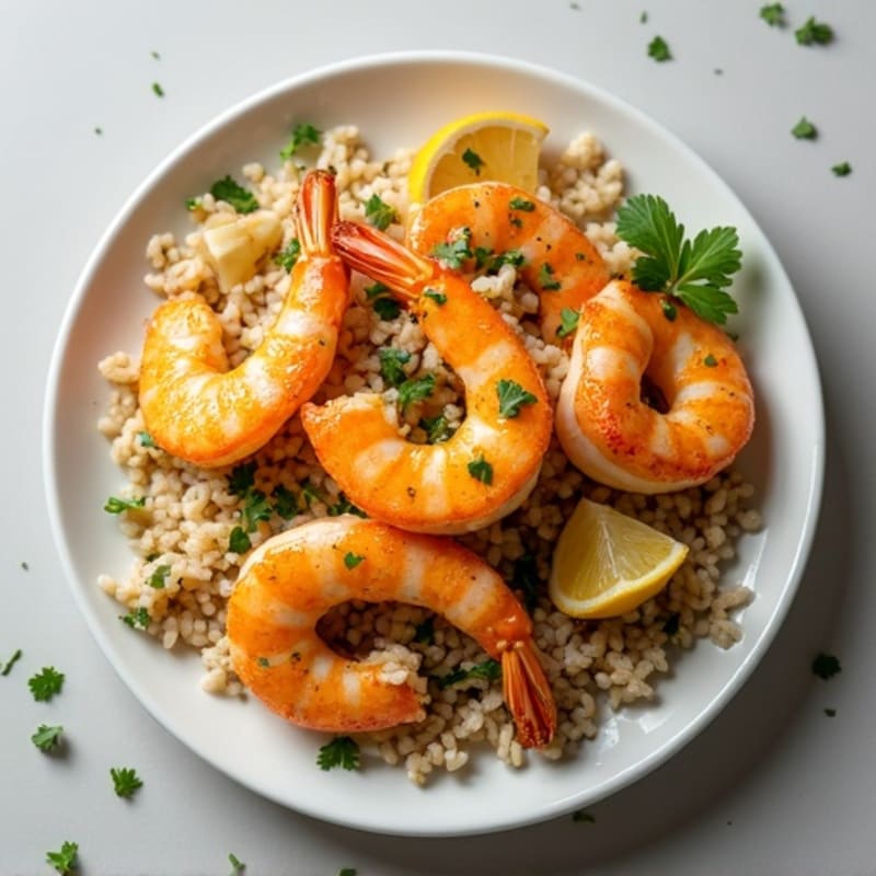 Crispy Garlic Prawns with Lemon Herb Rice