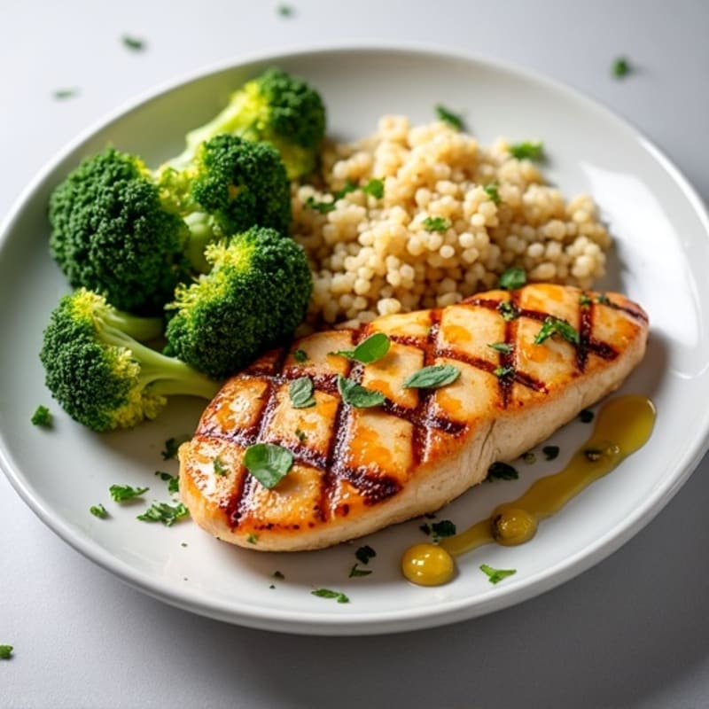 Grilled Chicken Breast with Quinoa and Roasted Broccoli