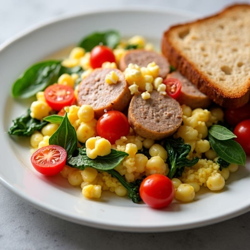Egg White and Turkey Sausage Scramble with Spinach and Tomatoes