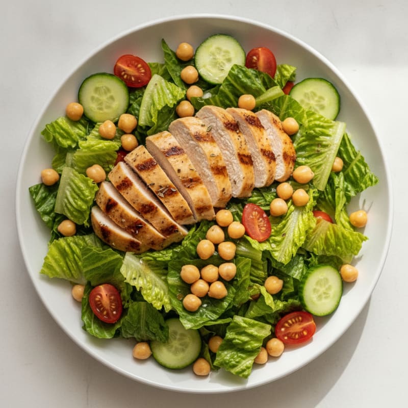 Grilled Chicken Breast Salad with Crunchy Romaine and Chickpeas