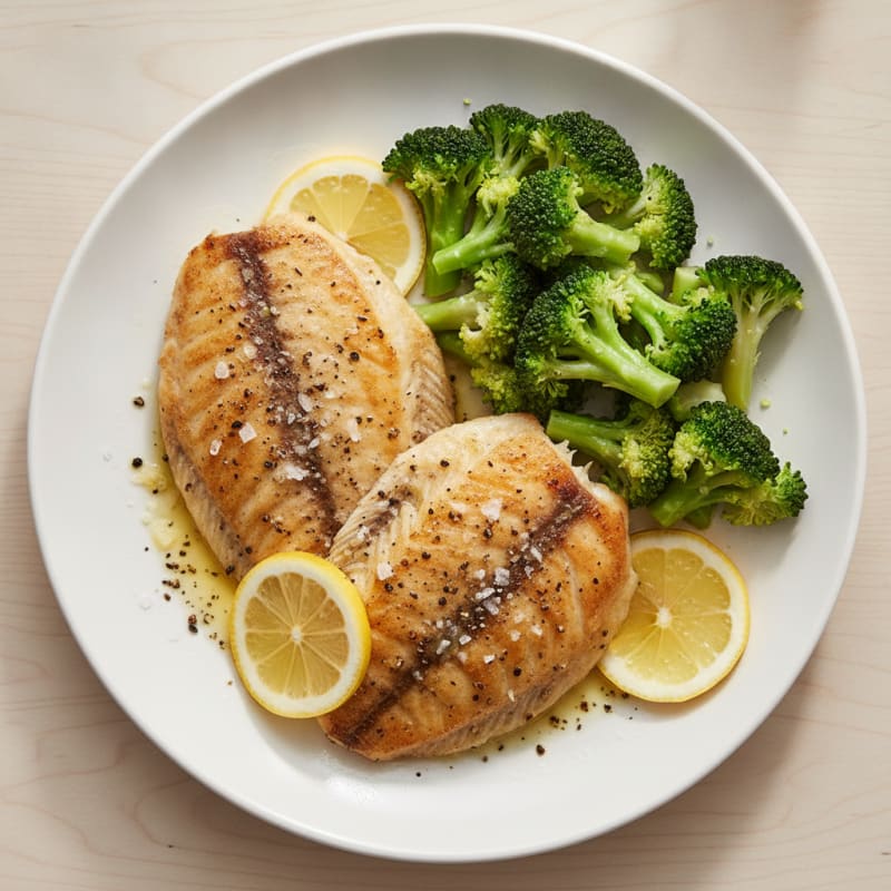 Seared Tilapia Fillet with Steamed Broccoli