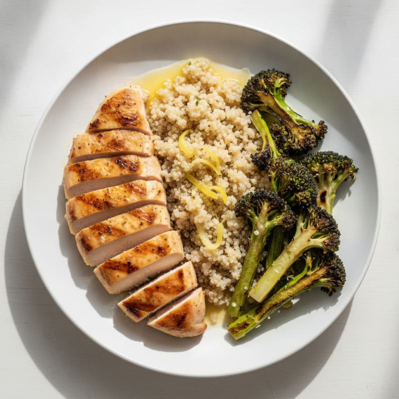 Grilled Chicken Breast with Quinoa and Roasted Broccoli