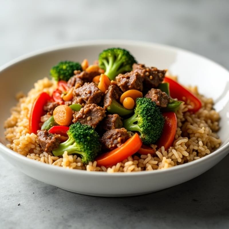 Lean Beef and Crispy Vegetable Stir-Fry with Brown Rice