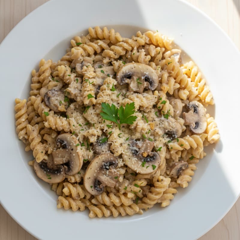 Creamy Garlic Mushroom Chickpea Pasta