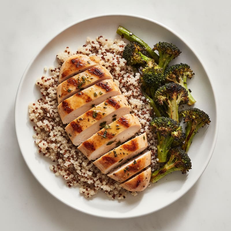 Grilled Chicken Breast with Quinoa and Roasted Broccoli