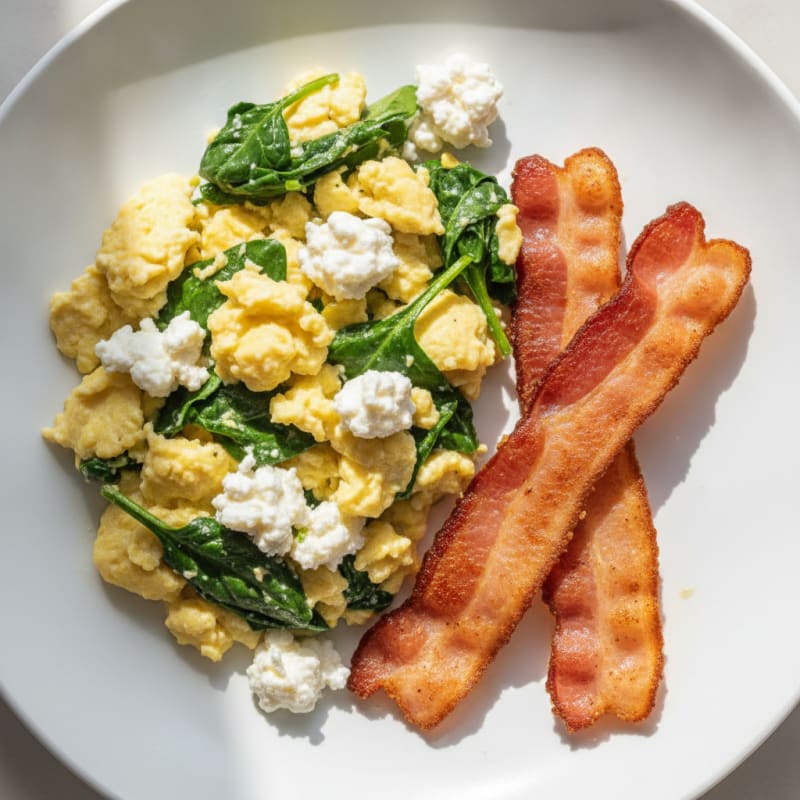 Cottage Cheese Scramble with Spinach and Turkey Bacon