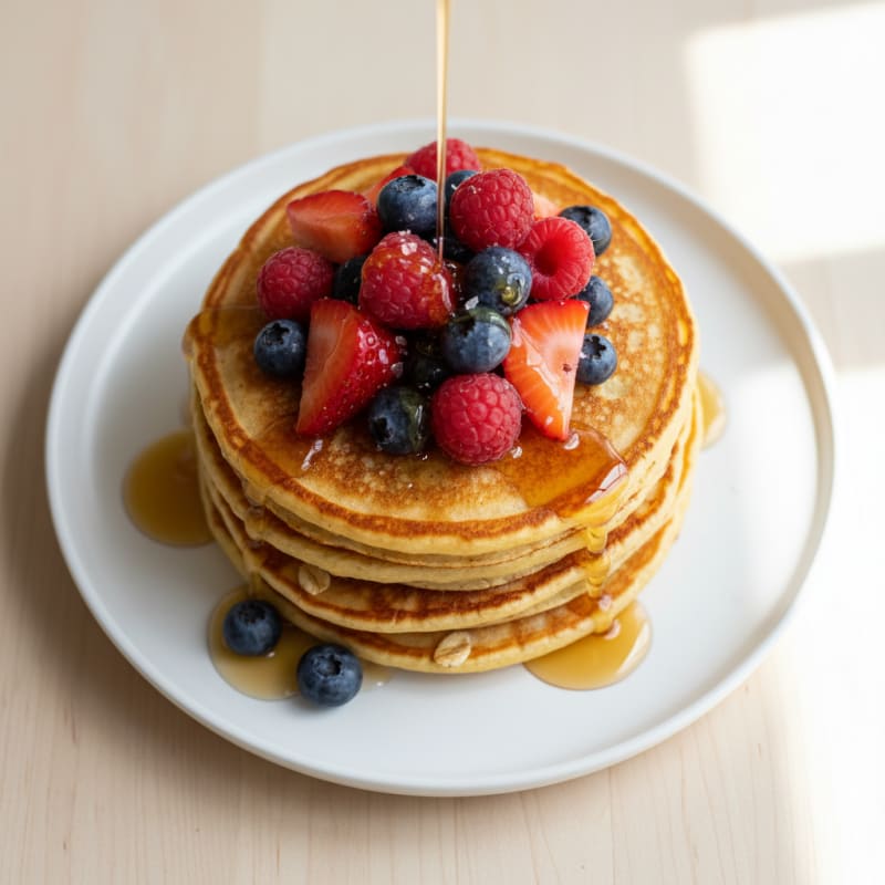 Fluffy Golden Protein Pancakes with Berries