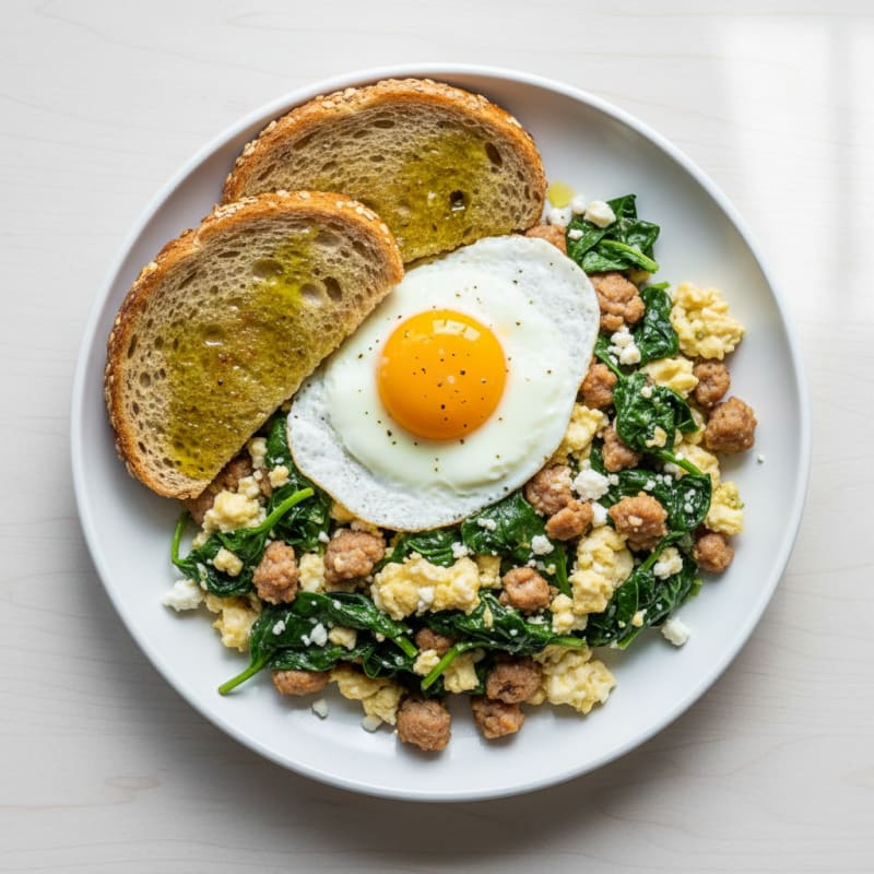 Egg White and Turkey Sausage Scramble with Spinach and Feta