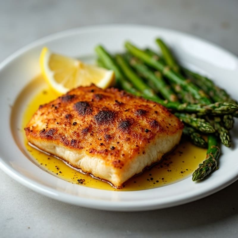 Pan-Seared Crispy Blackened Catfish with Roasted Asparagus