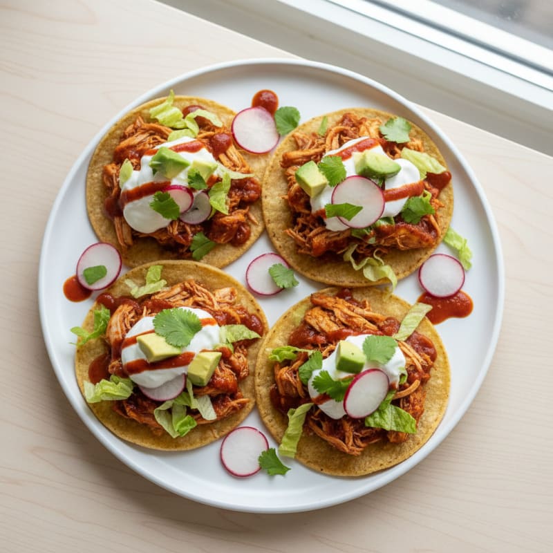 Smoky Shredded Chicken Tinga Tostadas