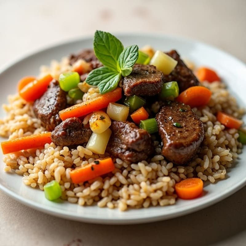 Beef and Leek Stir-Fry with Carrots and Brown Rice