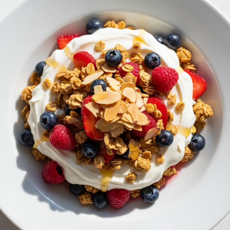 Creamy Greek Yogurt Parfait with Mixed Berries and Almonds
