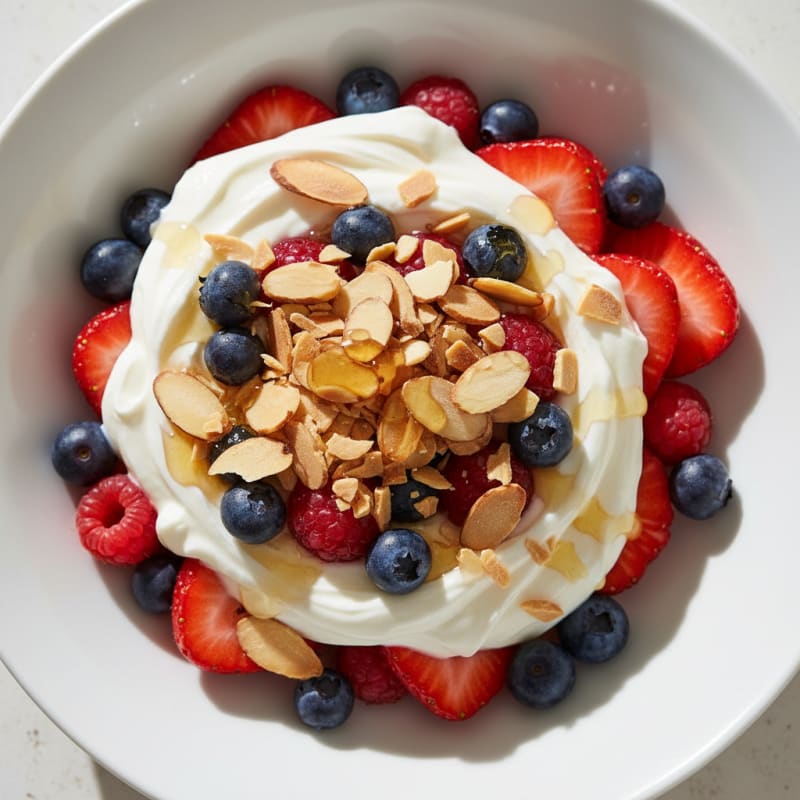 Creamy Greek Yogurt Parfait with Mixed Berries and Almonds