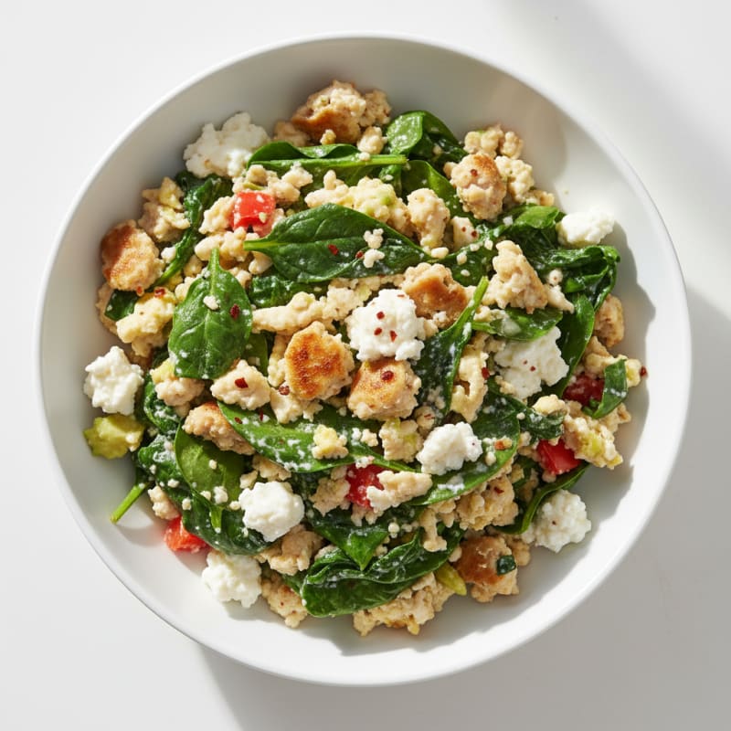 Egg White and Turkey Spinach Scramble with Cottage Cheese