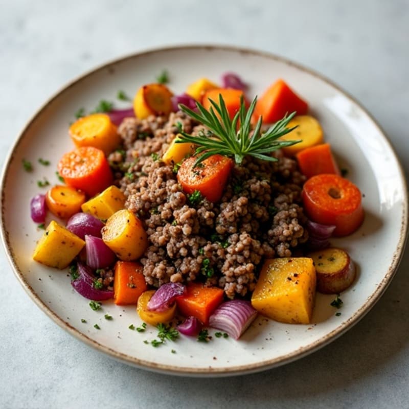 Herb-Seasoned Lean Ground Beef with Roasted Root Vegetables