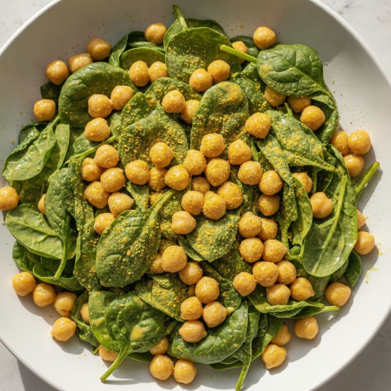 Chickpea Spinach Salad with Lemon Tahini Dressing