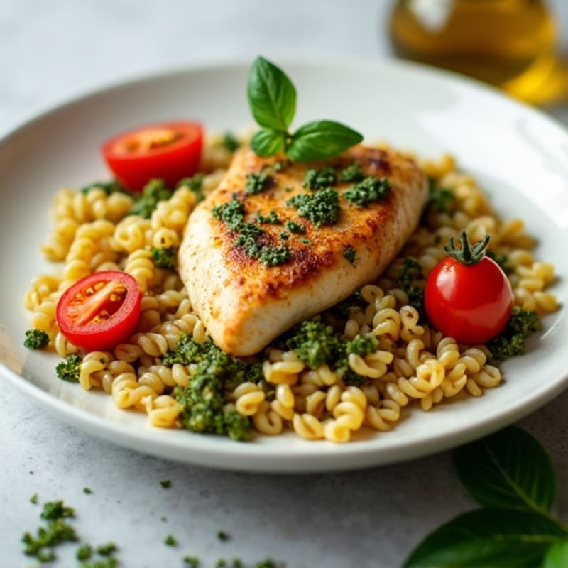 Pan-Seared Chicken with Fresh Pesto and Whole Wheat Pasta