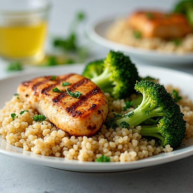 Grilled Chicken Breast with Quinoa and Roasted Broccoli