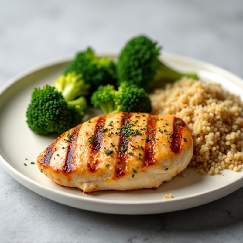 Grilled Chicken Breast with Steamed Broccoli and Quinoa