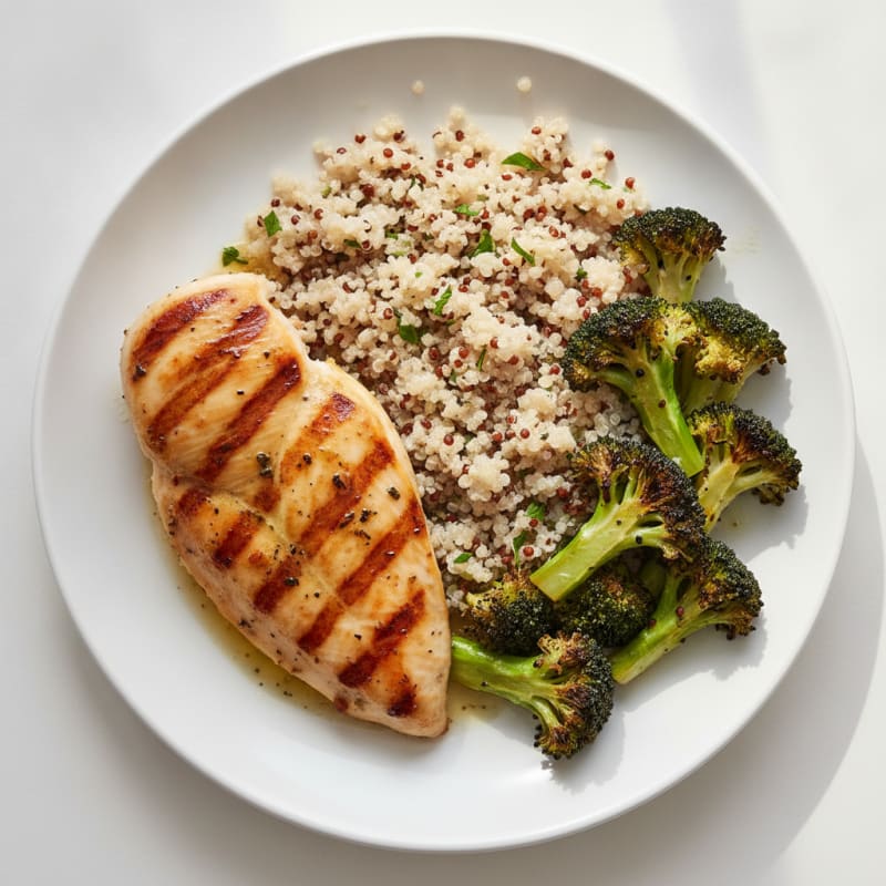 Grilled Chicken Breast with Quinoa and Roasted Broccoli