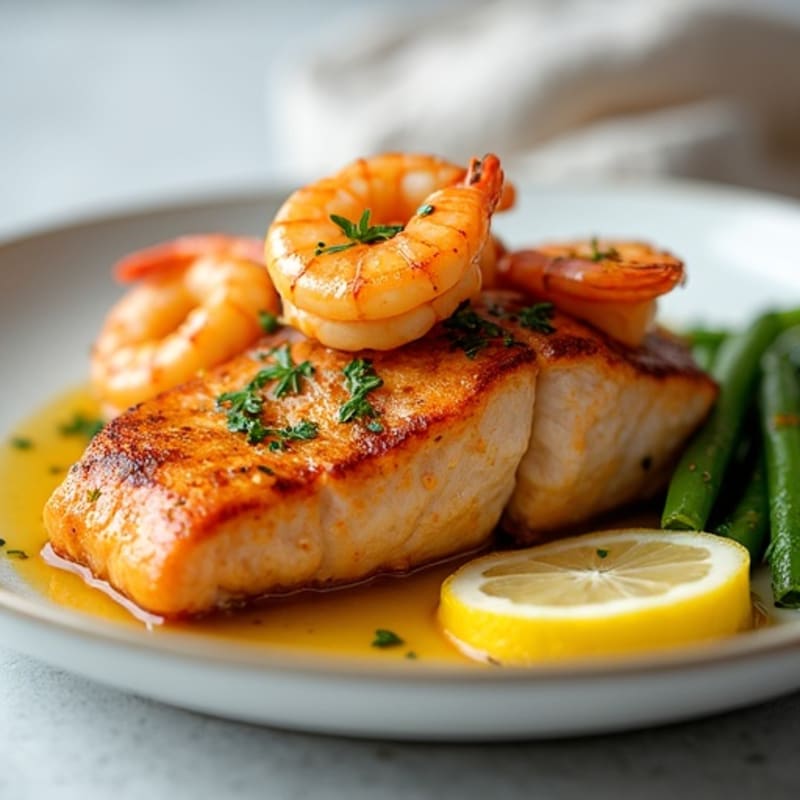 Pan-Seared Salmon Filet with Garlic Butter Shrimp