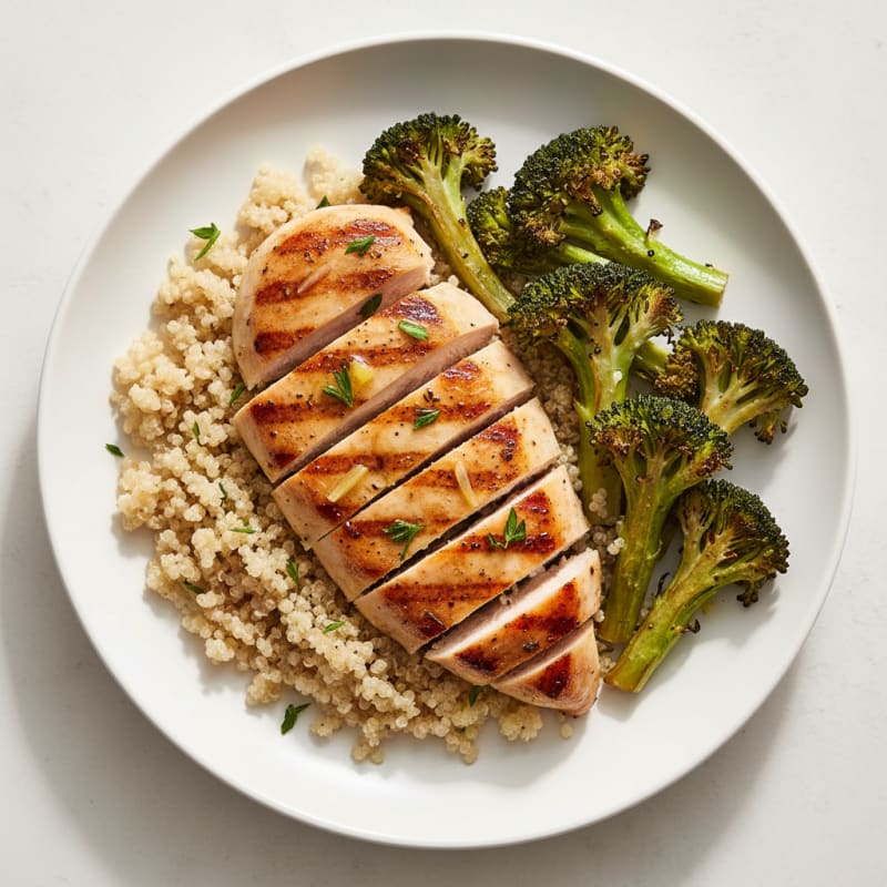 Grilled Chicken Breast with Quinoa and Roasted Broccoli