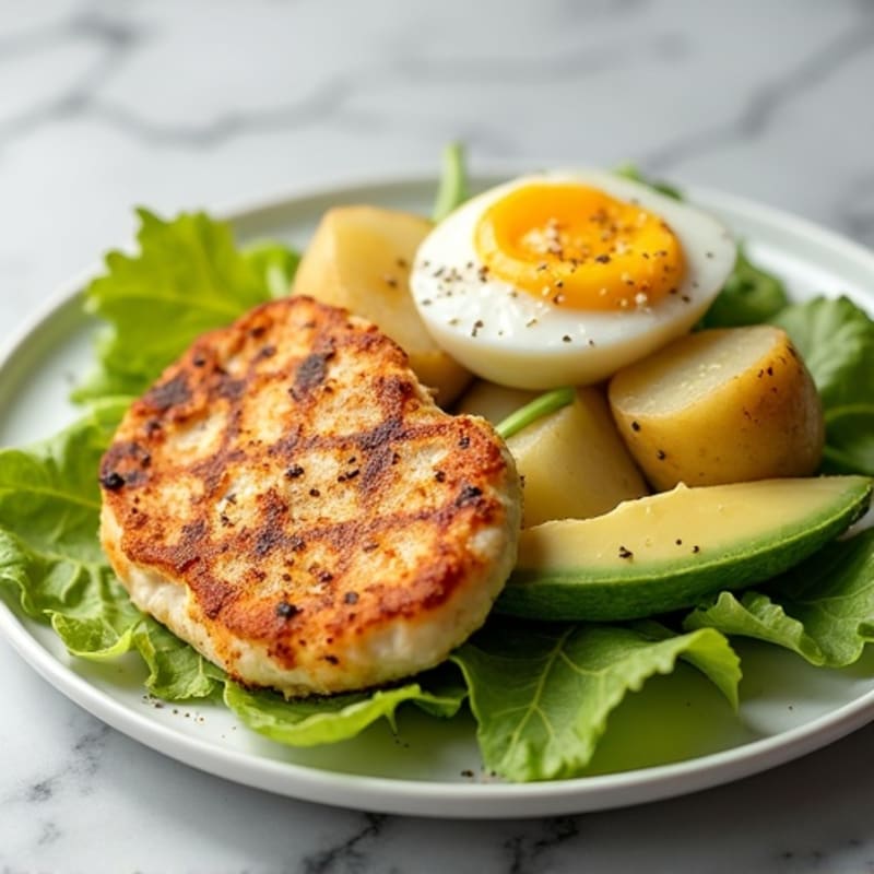 Grilled Chicken Cutlets with Lettuce and Potato Salad