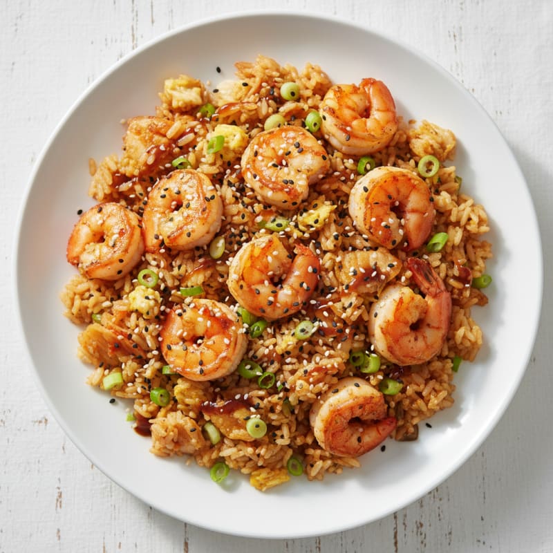Kimchi Shrimp Fried Rice Skillet
