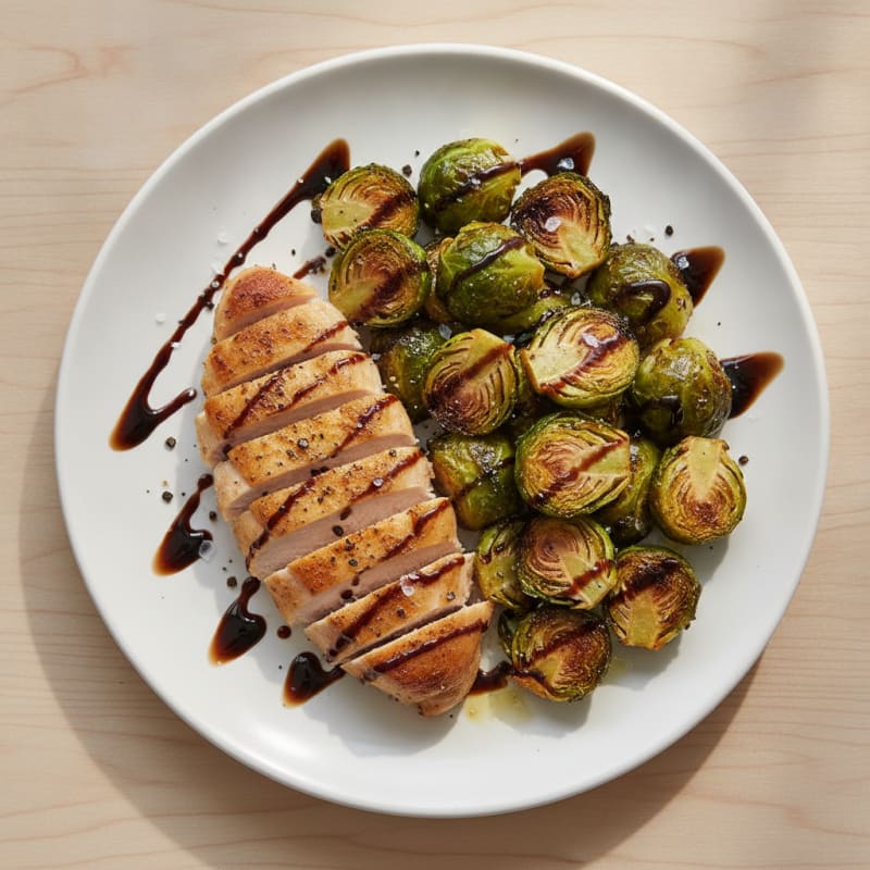 Roasted Brussels Sprouts with Balsamic Glaze and Chicken