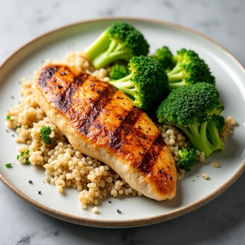 Grilled Chicken Breast with Quinoa and Steamed Broccoli