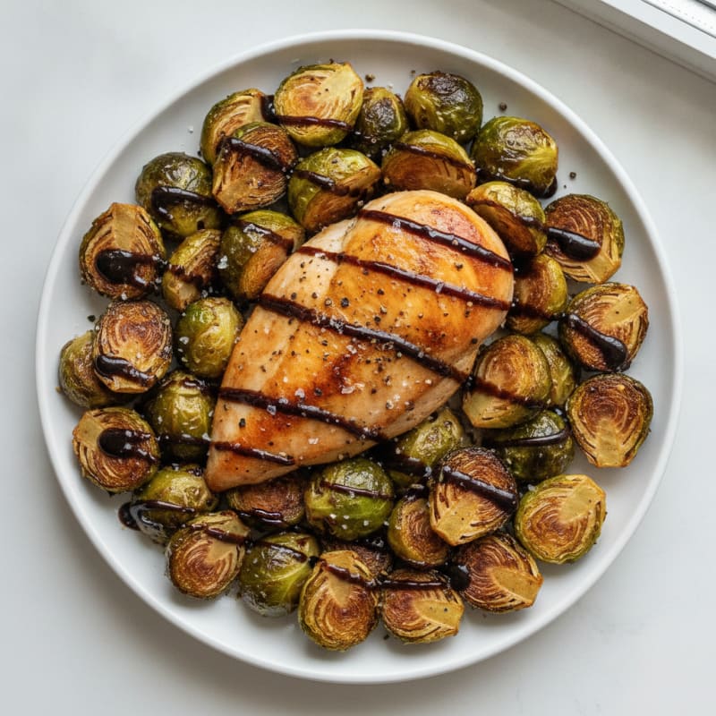 Roasted Brussels Sprouts with Balsamic Glaze and Chicken