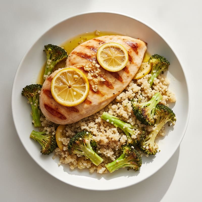 Grilled Chicken Breast with Quinoa and Roasted Broccoli