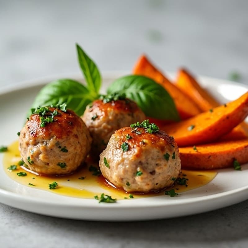 Herb-Seasoned Turkey Meatballs with Roasted Sweet Potato Wedges