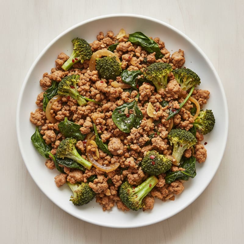 Ground Veal Skillet with Broccoli and Spinach