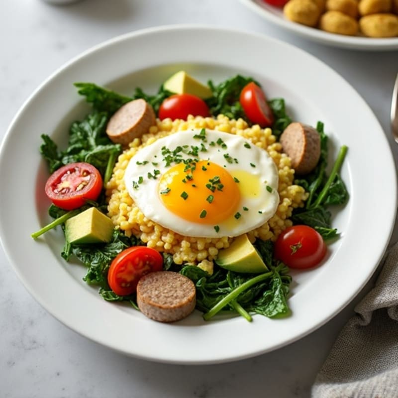 Egg White Spinach Scramble with Turkey Sausage