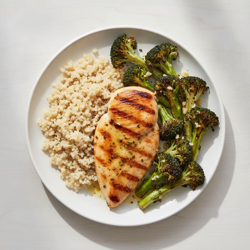 Grilled Chicken Breast with Quinoa and Roasted Broccoli