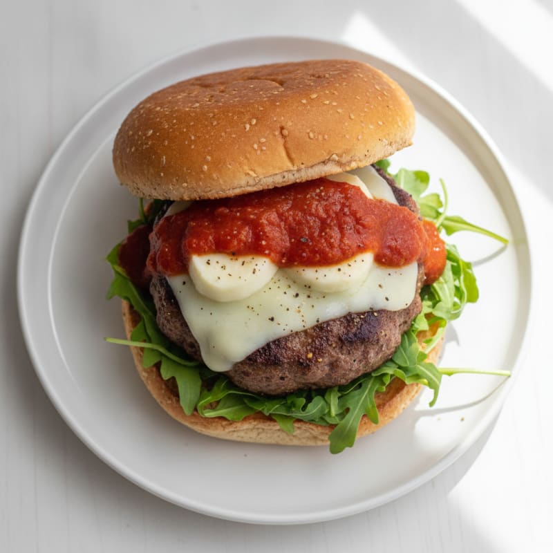 Mozzarella Stick Beef Burger with Marinara