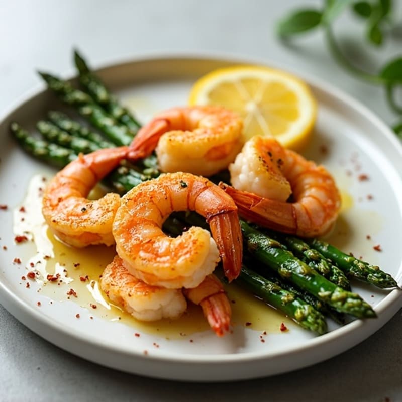 Lemon Garlic Pan-Seared Shrimp with Roasted Asparagus