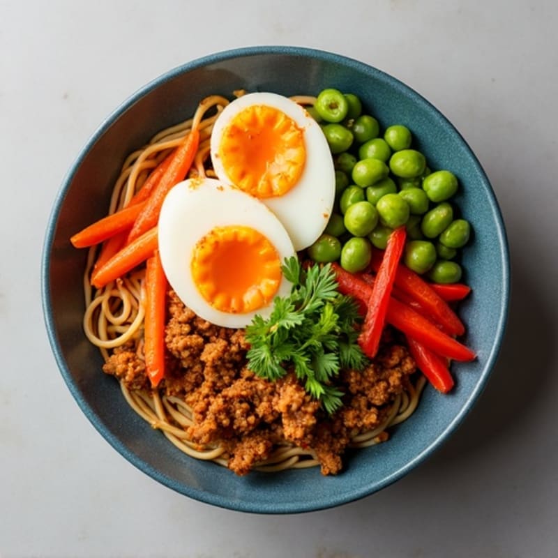 Spicy Ginger-Garlic Ground Pork Noodle Bowl
