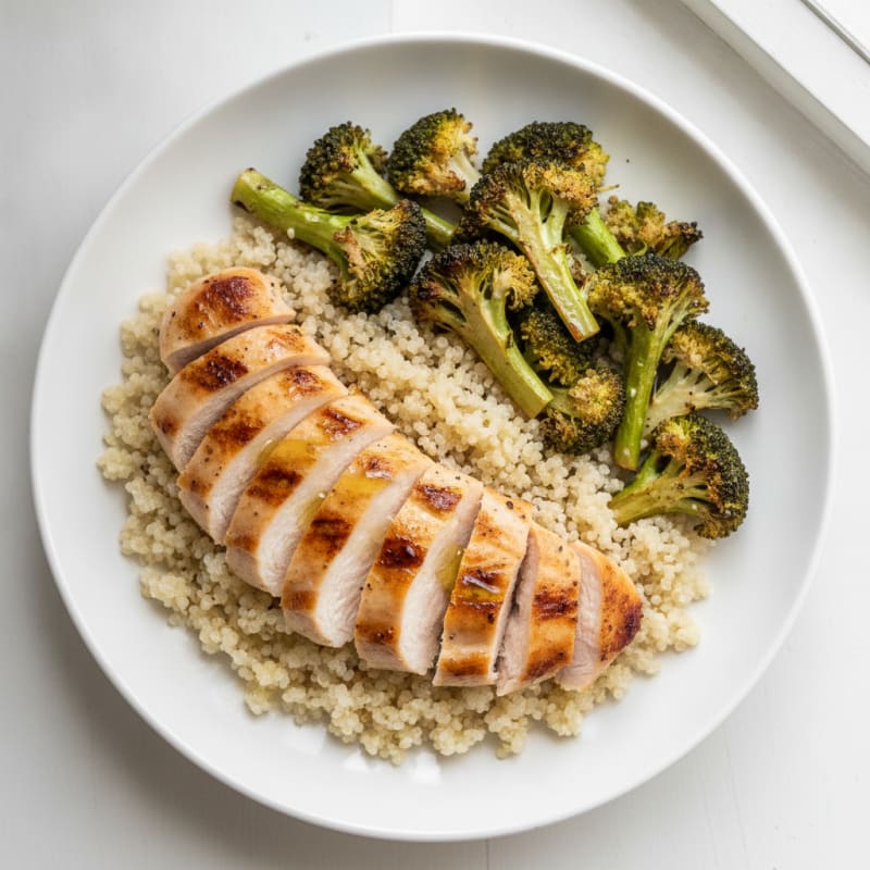 Grilled Chicken Breast with Quinoa and Roasted Broccoli