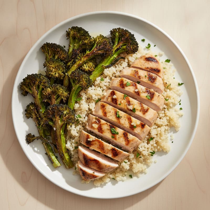 Grilled Chicken Breast with Quinoa and Roasted Broccoli