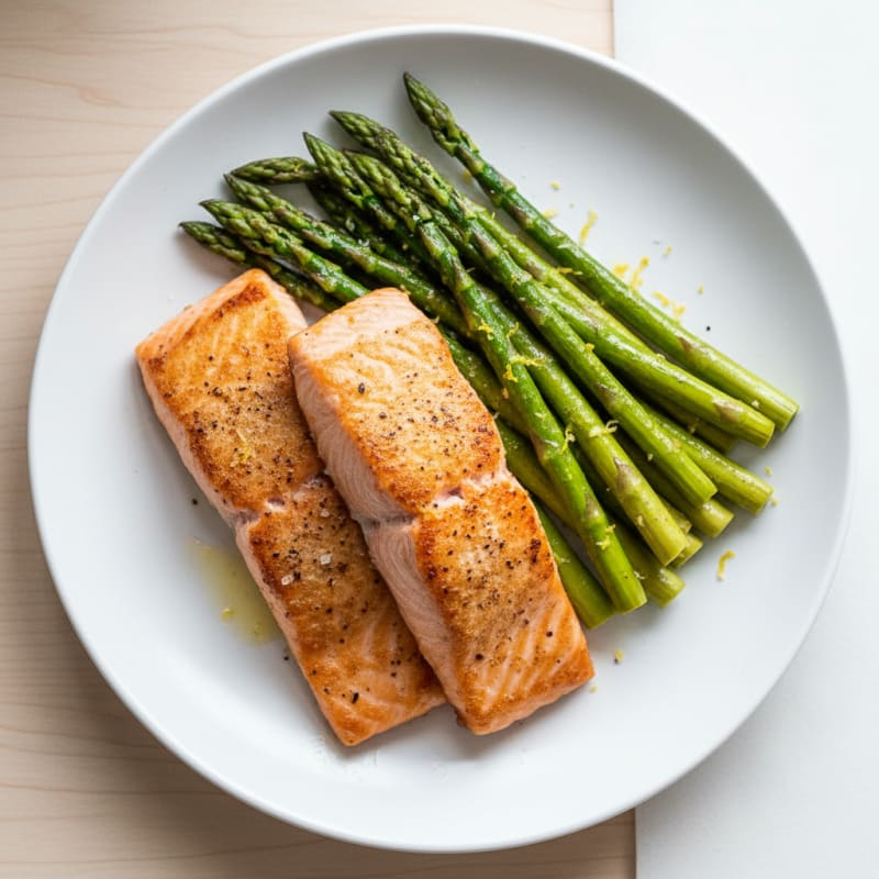 Golden Pan-Seared Salmon with Zesty Asparagus